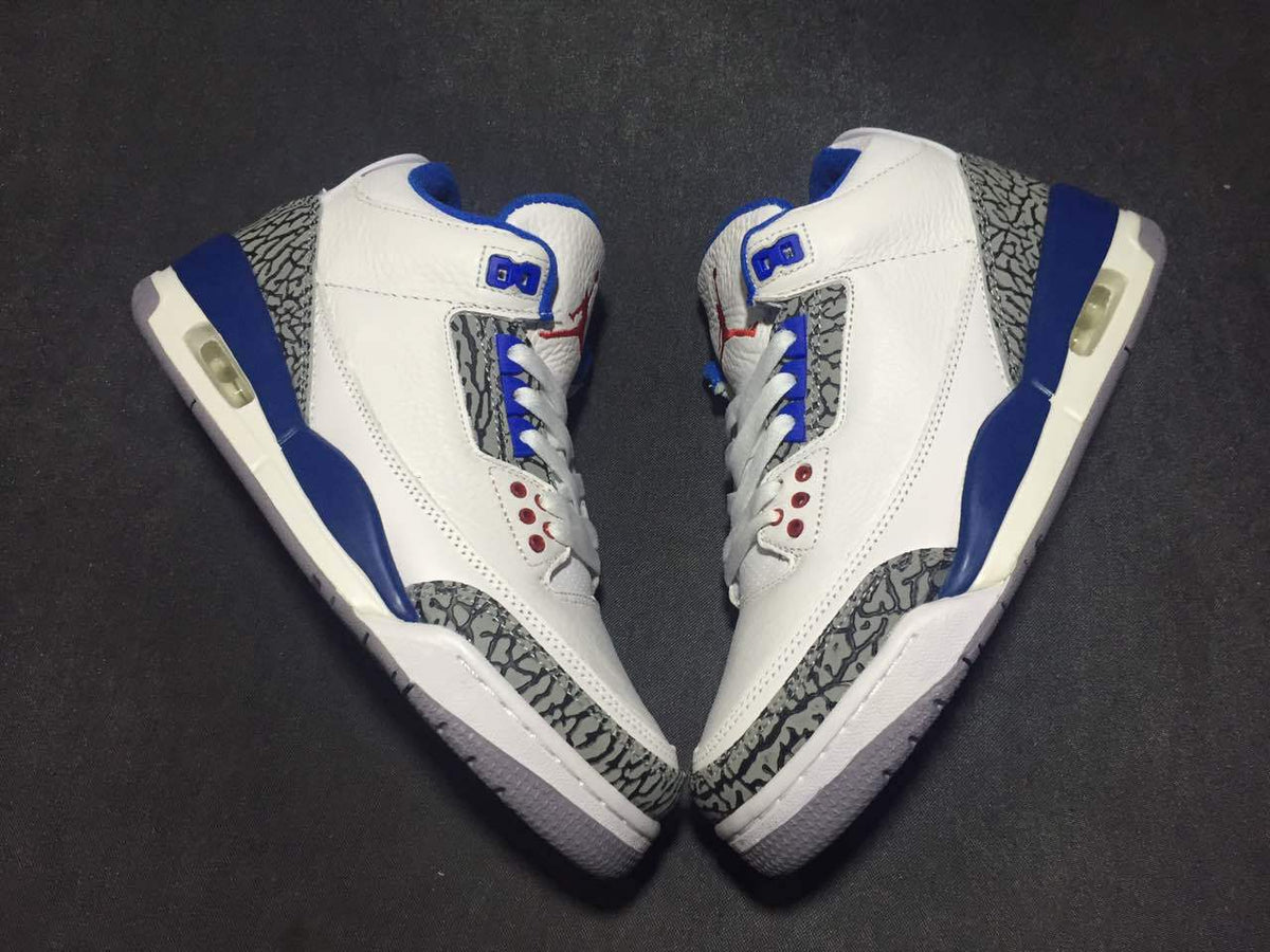 Air Jordan 3 High-Top Sneakers in White Blue - product image from the listing.