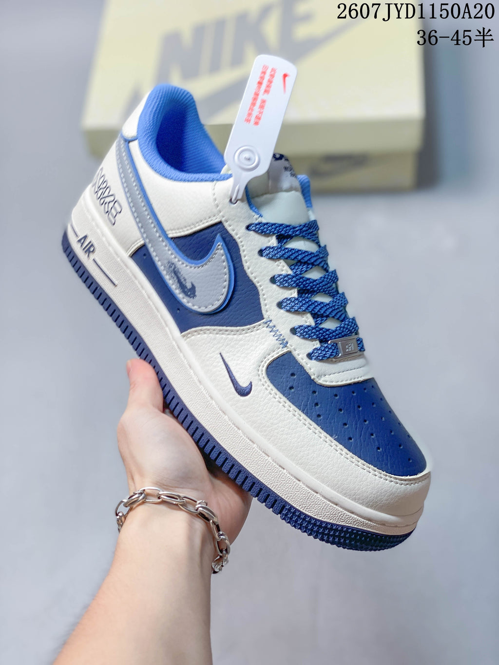 Nike Air Force 1 '07 Blue White Custom Trainers - product image from the listing.