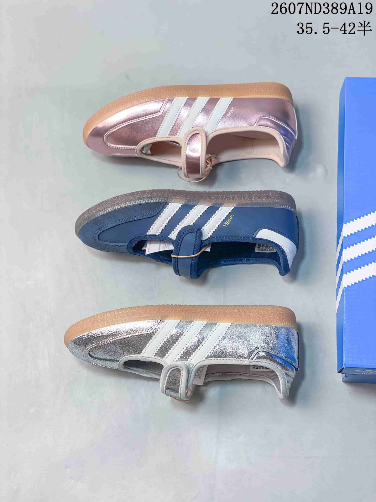 adidas Samba Jane Mary Jane Sneakers in Silver Blue Pink - product image from the listing.