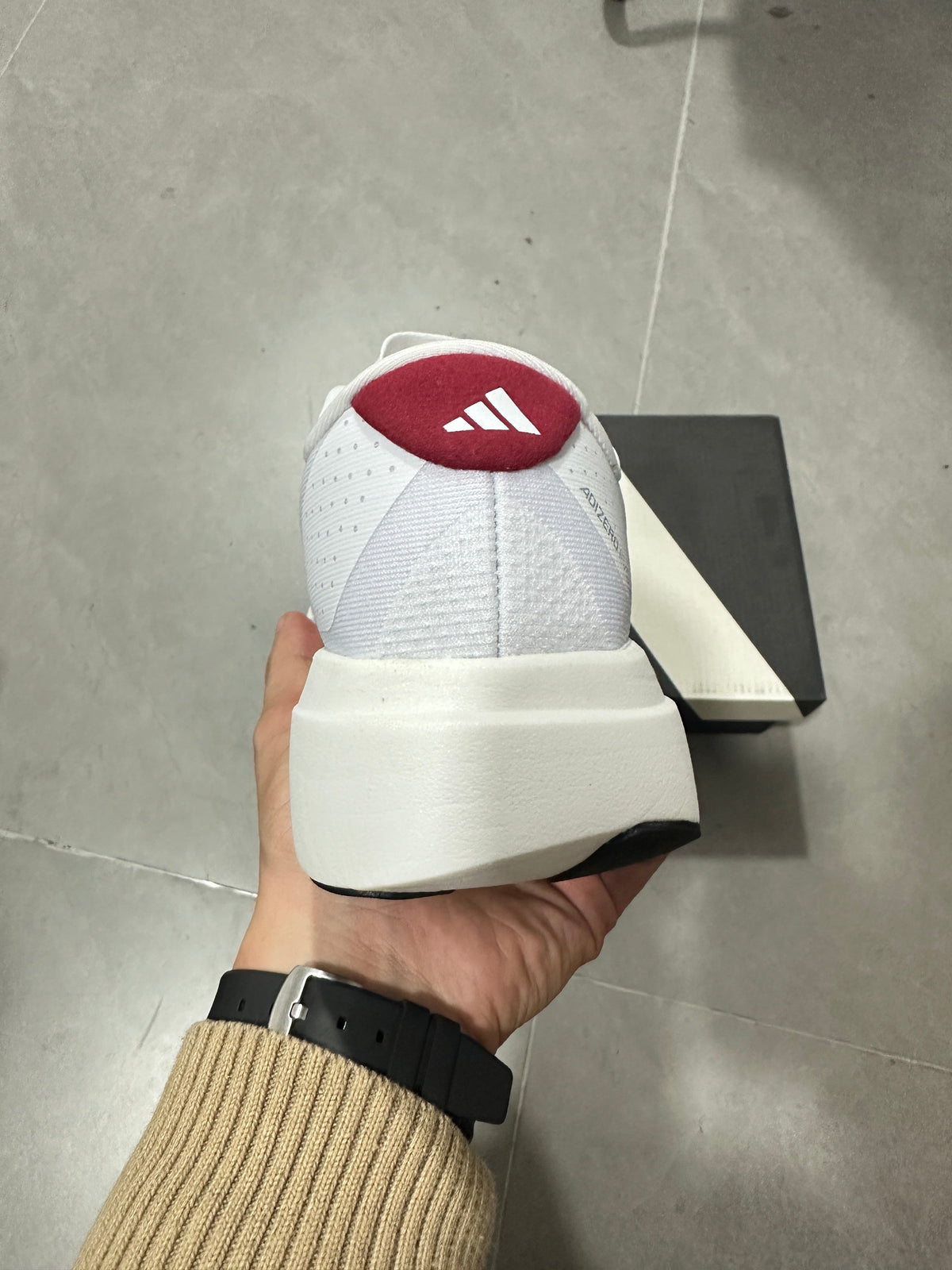adidas Lightstrike Pro Running Shoes in White Burgundy - product image from the listing.