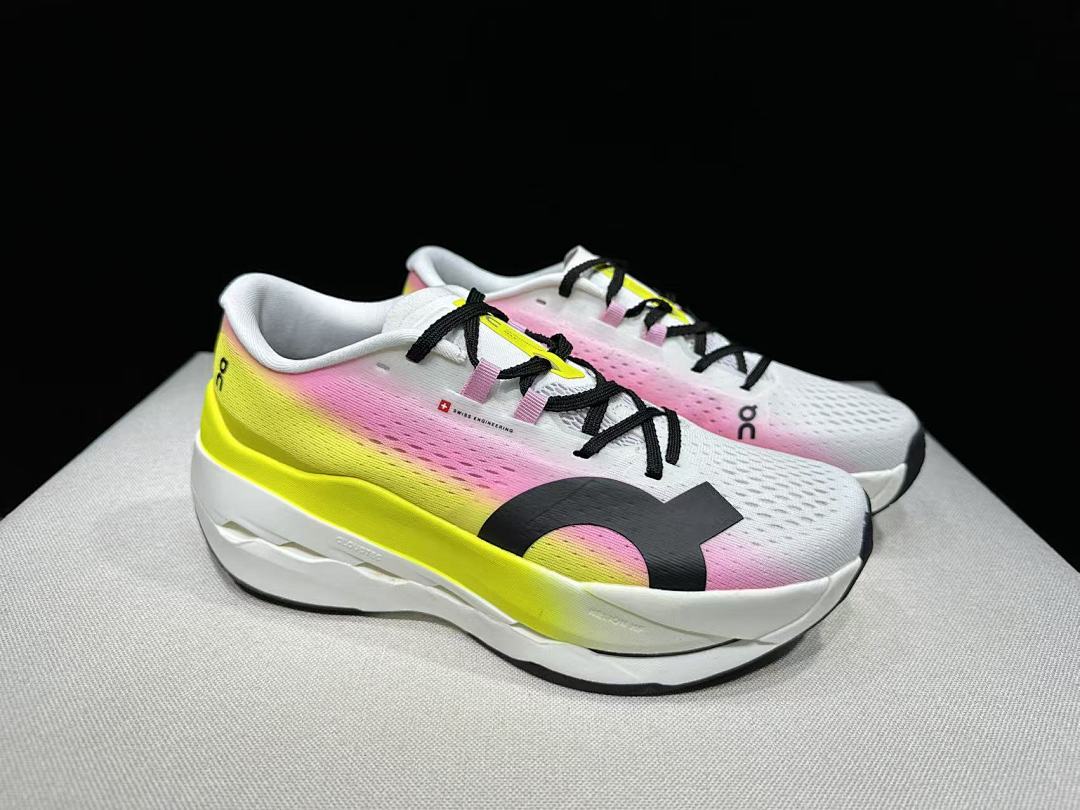 On Cloudboom Max Running Shoes, in White Pink Yellow - product image from the listing.