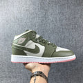 Olive Green and White Air Jordan 1 Mid GG Sneakers - product image from the listing.