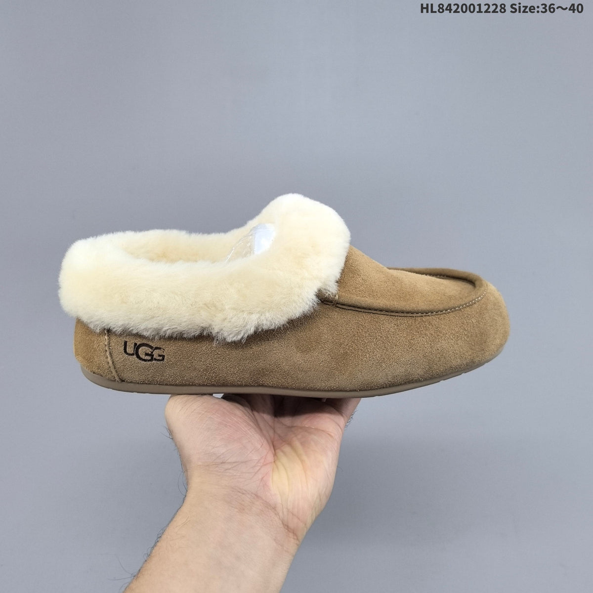 Classic Mini Dipper Suede Slippers with Faux-Fur Trim by UGG - product image from the listing.