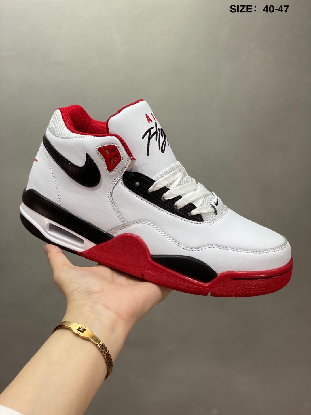 Nike Air Flight 89 High-Top Sneakers in White Red Black - product image from the listing.