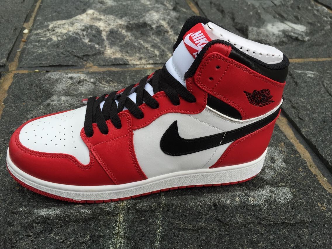 Women's Air Jordan 1 High-Top Sneakers White Black Red - product image from the listing.
