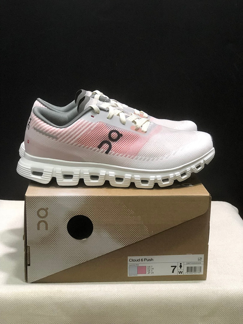 White and Pink On Cloud 6 Push Sneakers - product image from the listing.