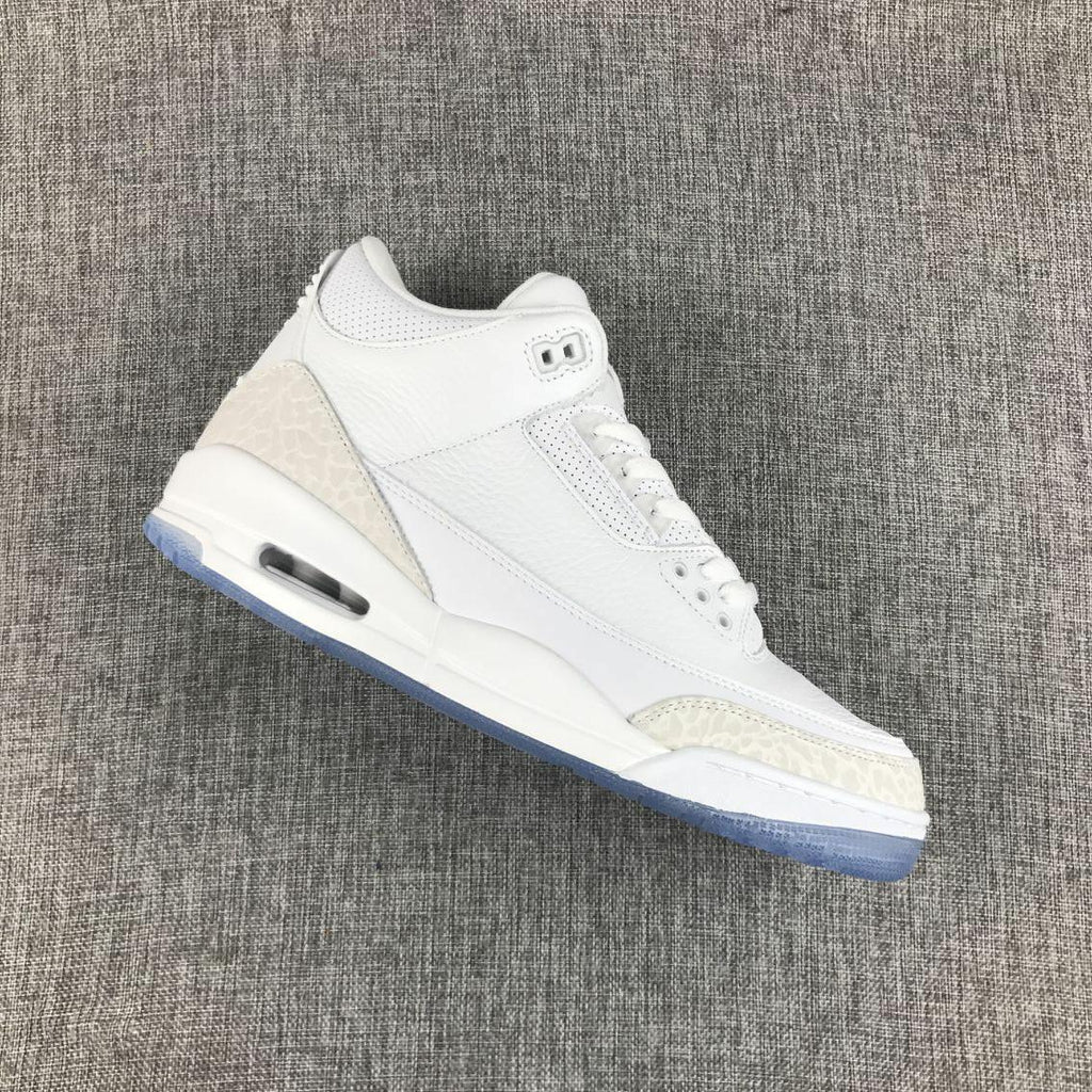 White Cement Sneakers with Blue Translucent Sole - Jordan 3 - product image from the listing.