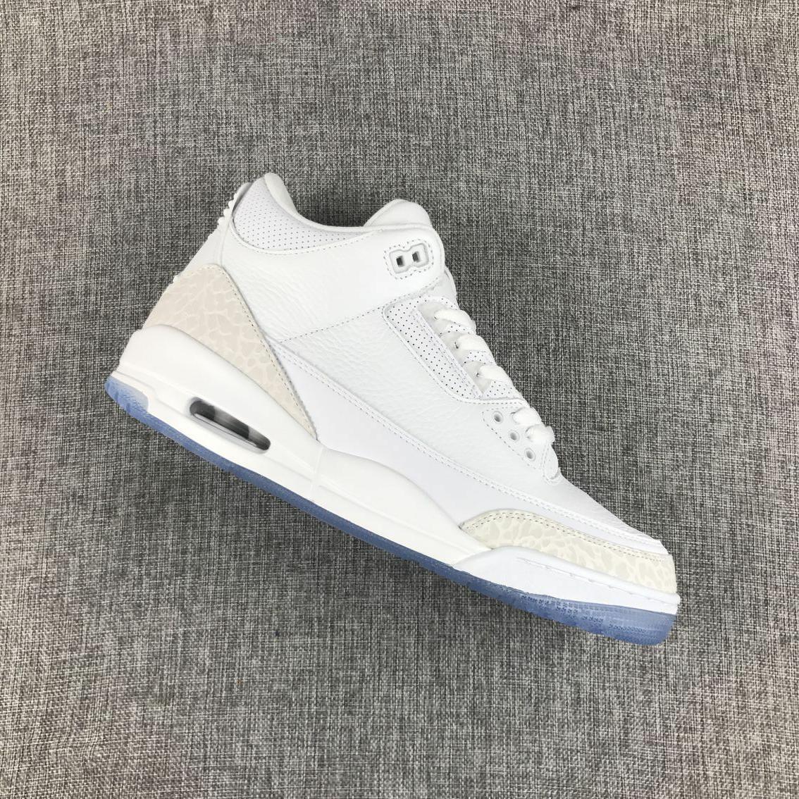 White Cement Sneakers with Blue Translucent Sole - Jordan 3 - product image from the listing.