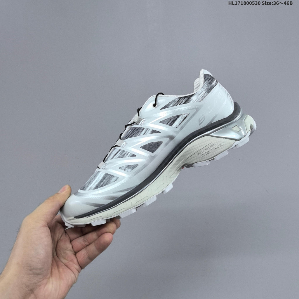 Salomon XT-6 Trail Running Shoes, in White and Grey - product image from the listing.