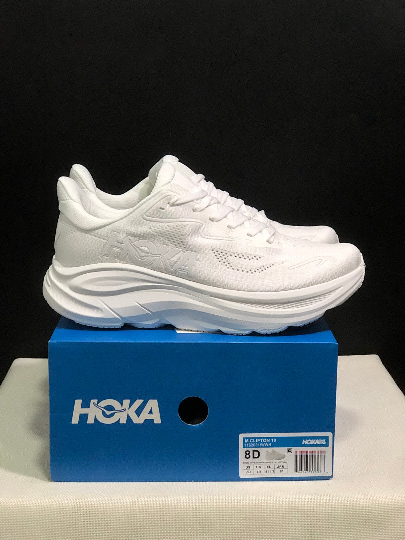 HOKA Clifton 10 Running Shoes in White - product image from the listing.
