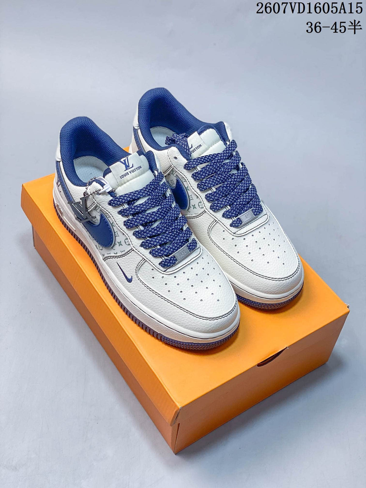 Nike Air Force 1 White Blue Custom Trainers Style 2607VD1605A15 - product image from the listing.