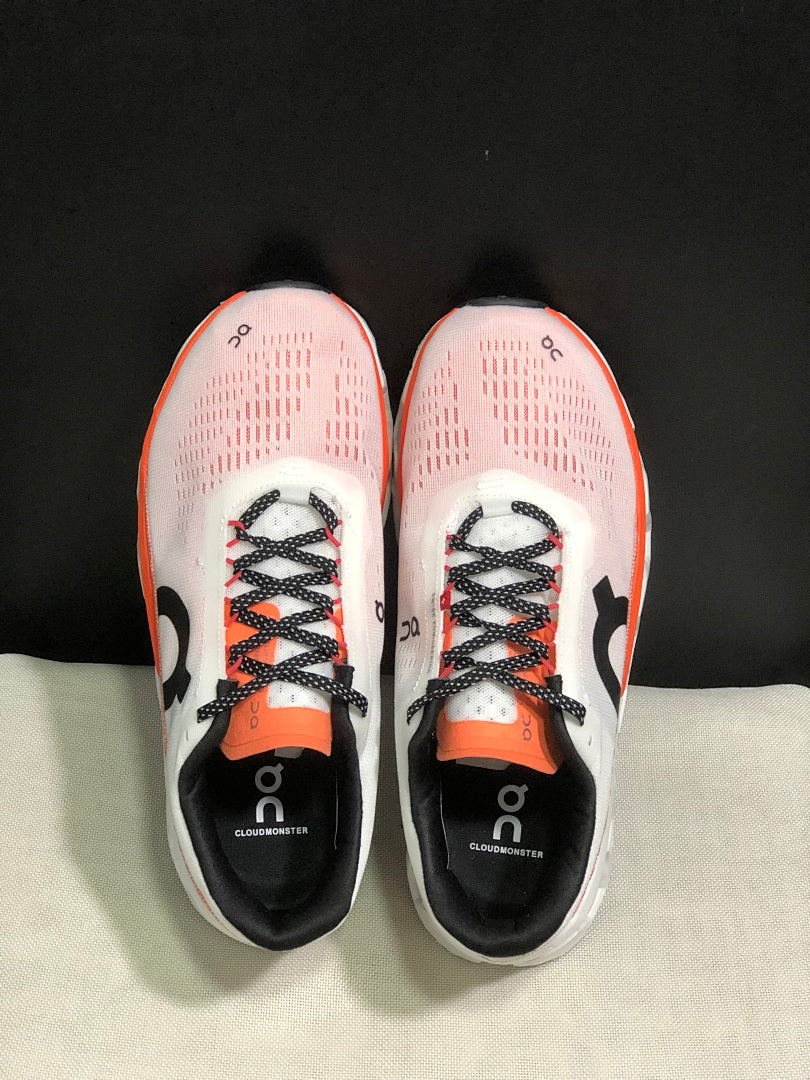 White and Orange On Cloudmonster 2 Running Shoes - product image from the listing.