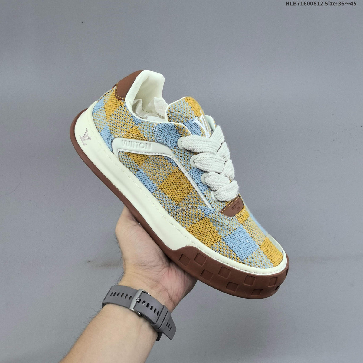 Louis Vuitton Tilted Low Trainers in Blue and Yellow Check - product image from the listing.