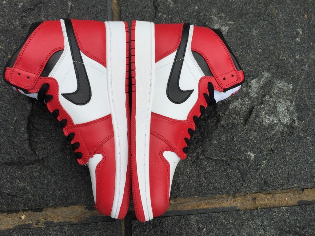 Women's Air Jordan 1 High-Top Sneakers White Black Red - product image from the listing.