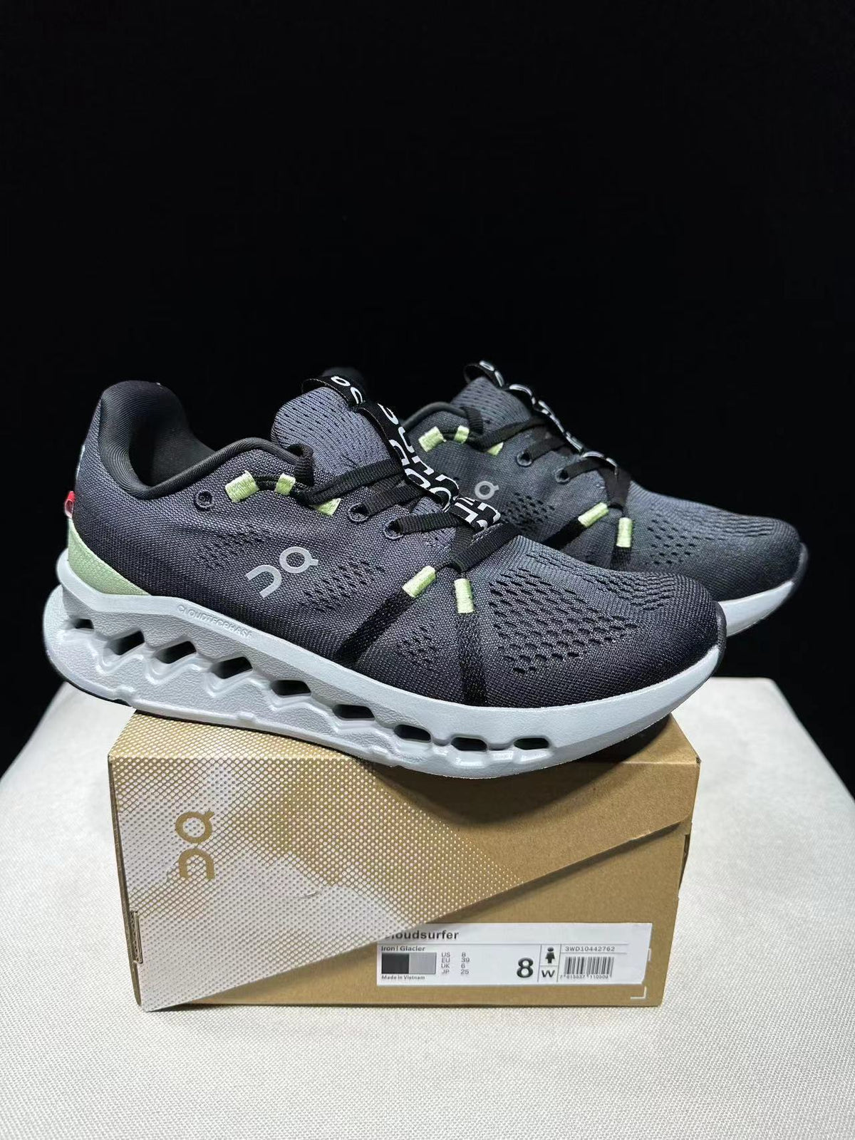 Black and Glacier On Cloudsurfer Running Shoes - product image from the listing.
