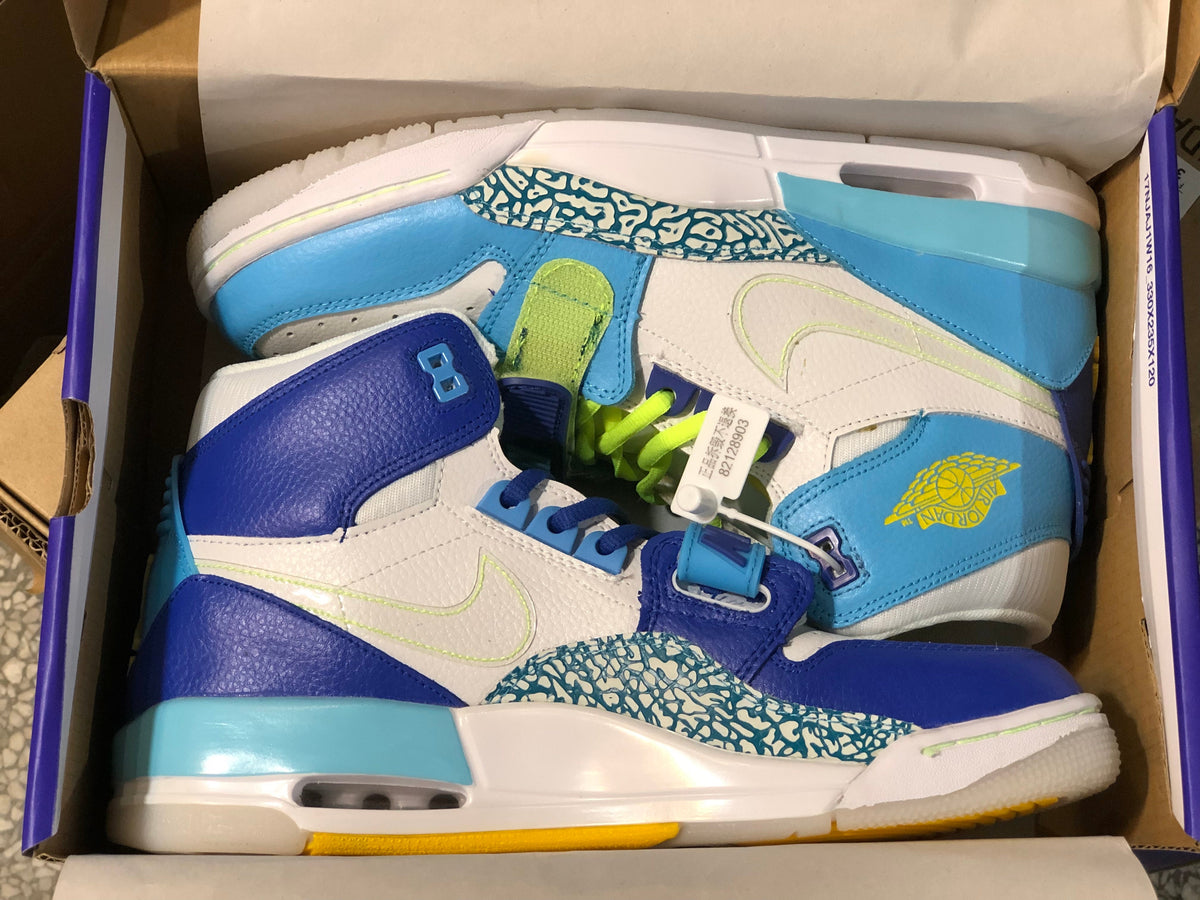 Air Jordan Legacy 312 Fly High-Top Sneakers, in White and Blue - product image from the listing.
