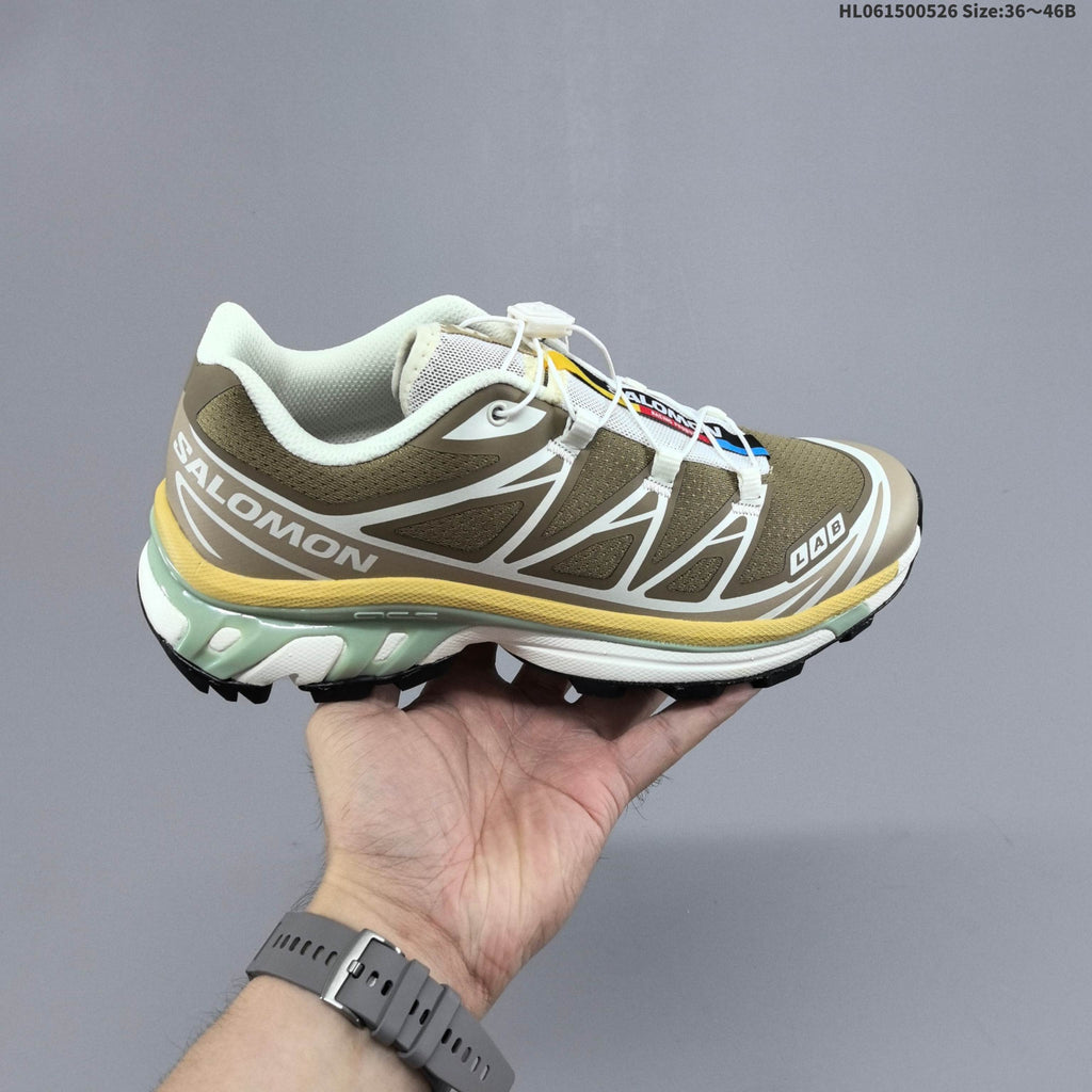 Olive and Beige Salomon XT-6 Trail Running Shoes - product image from the listing.