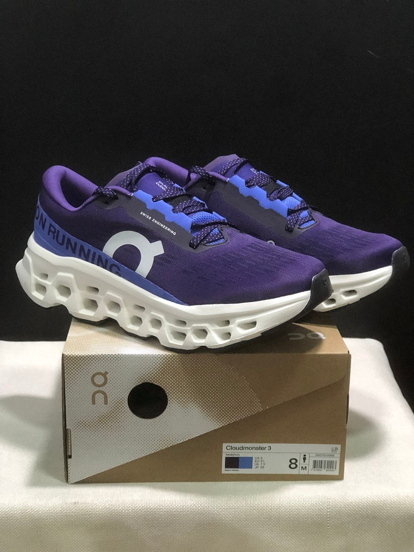 On Cloudmonster 3 Running Shoes, in Blue and Purple - product image from the listing.
