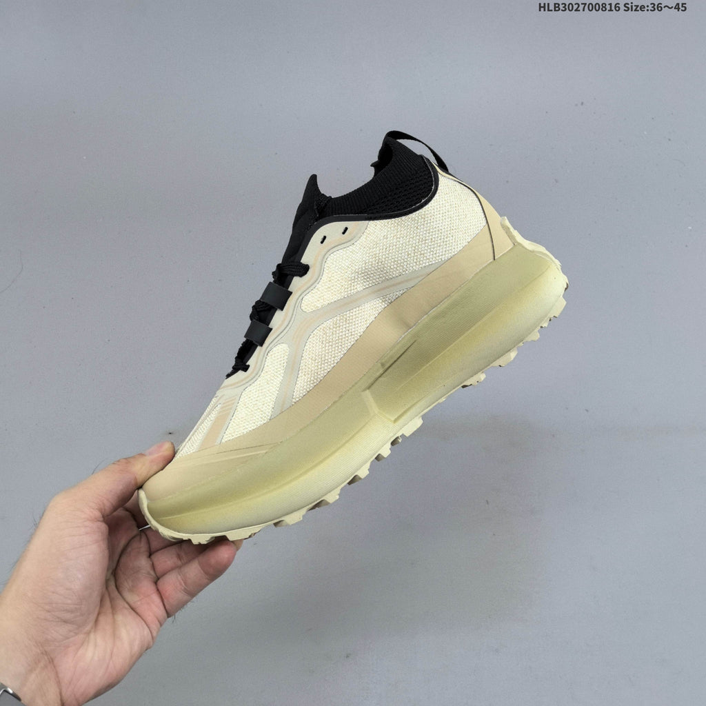Cream and Black Norda 055 Trail Running Shoes - product image from the listing.