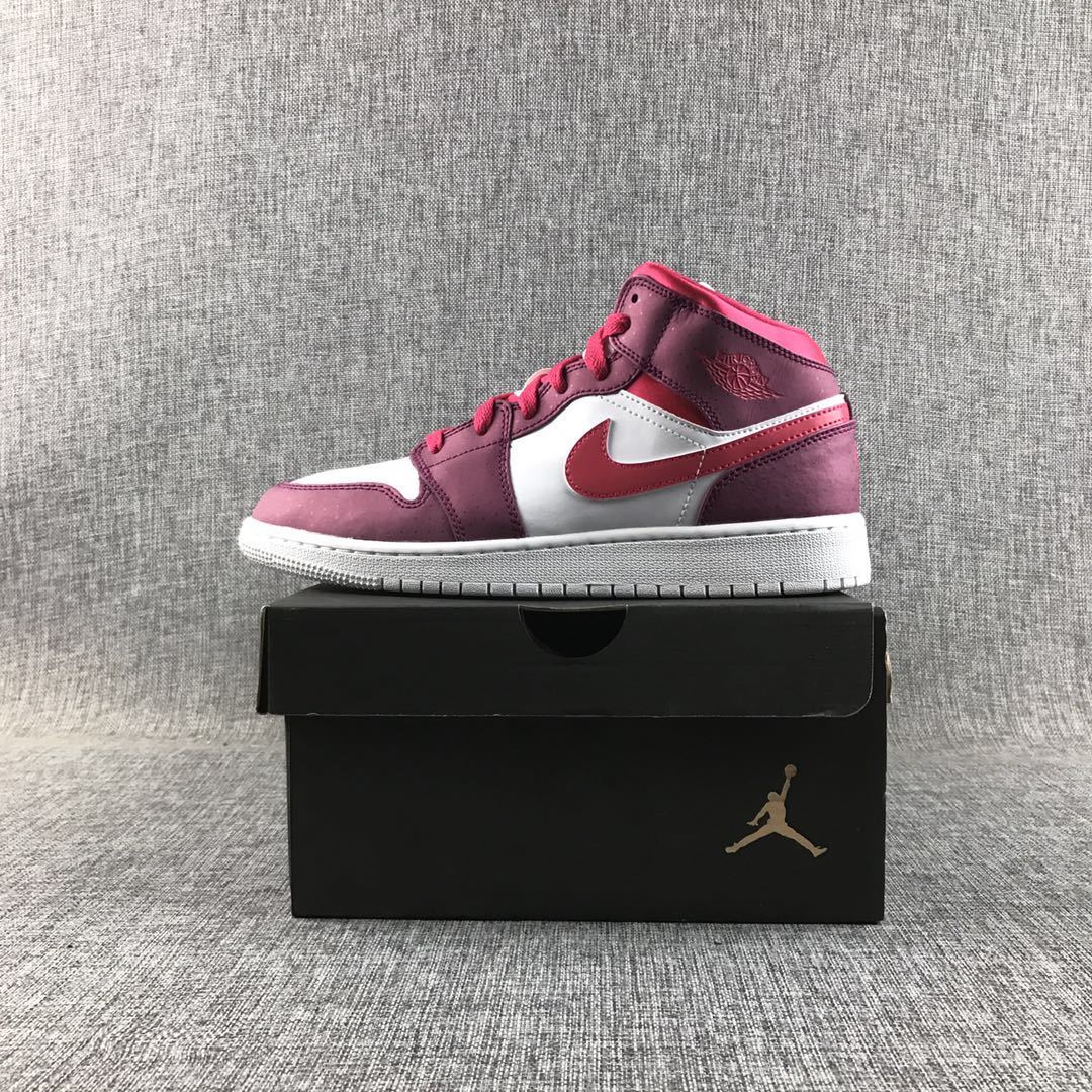 Air Jordan 1 High Sneakers in White, in Pink and Burgundy - product image from the listing.