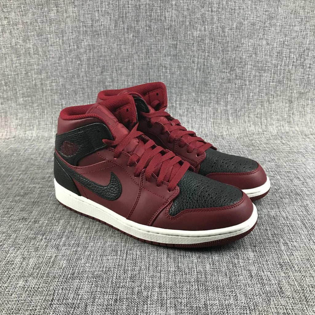 Air Jordan 1 Mid Sneakers in Black and Burgundy 554724-601 - product image from the listing.