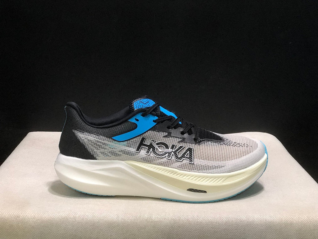 White, Black and Blue - HOKA Rocket X 3 Running Shoes - product image from the listing.