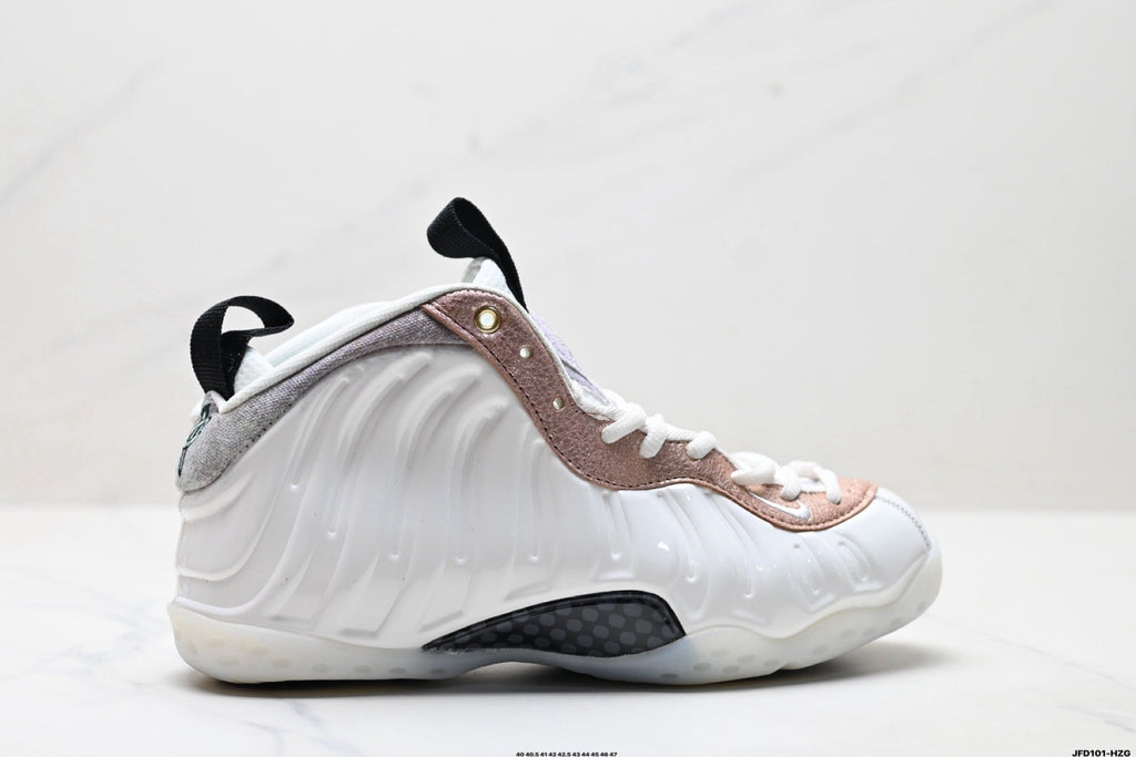 Nike Air Foamposite Penny Hardaway White and Rose High-Cut Sneakers - product image from the listing.