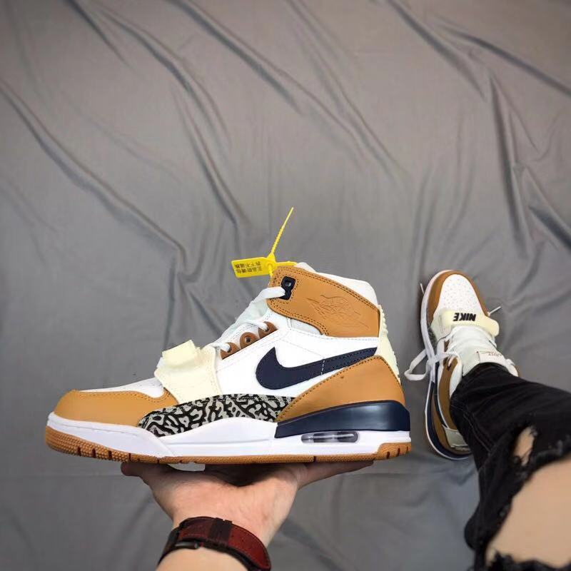 Jordan Legacy 312 High-Top Basketball Shoes, in White Tan Navy - product image from the listing.