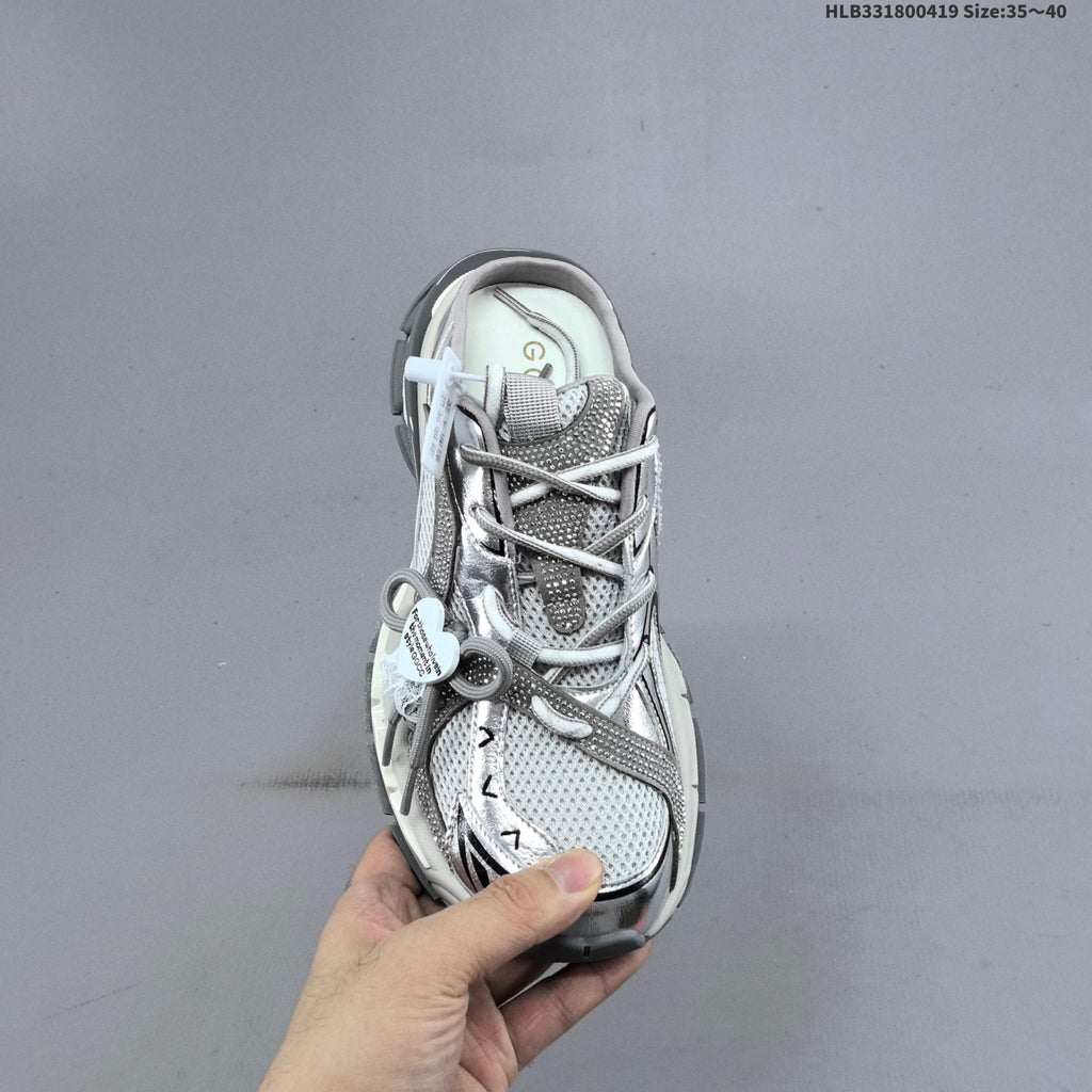 GCDS Silver Lace-Detail Backless Trainers - product image from the listing.