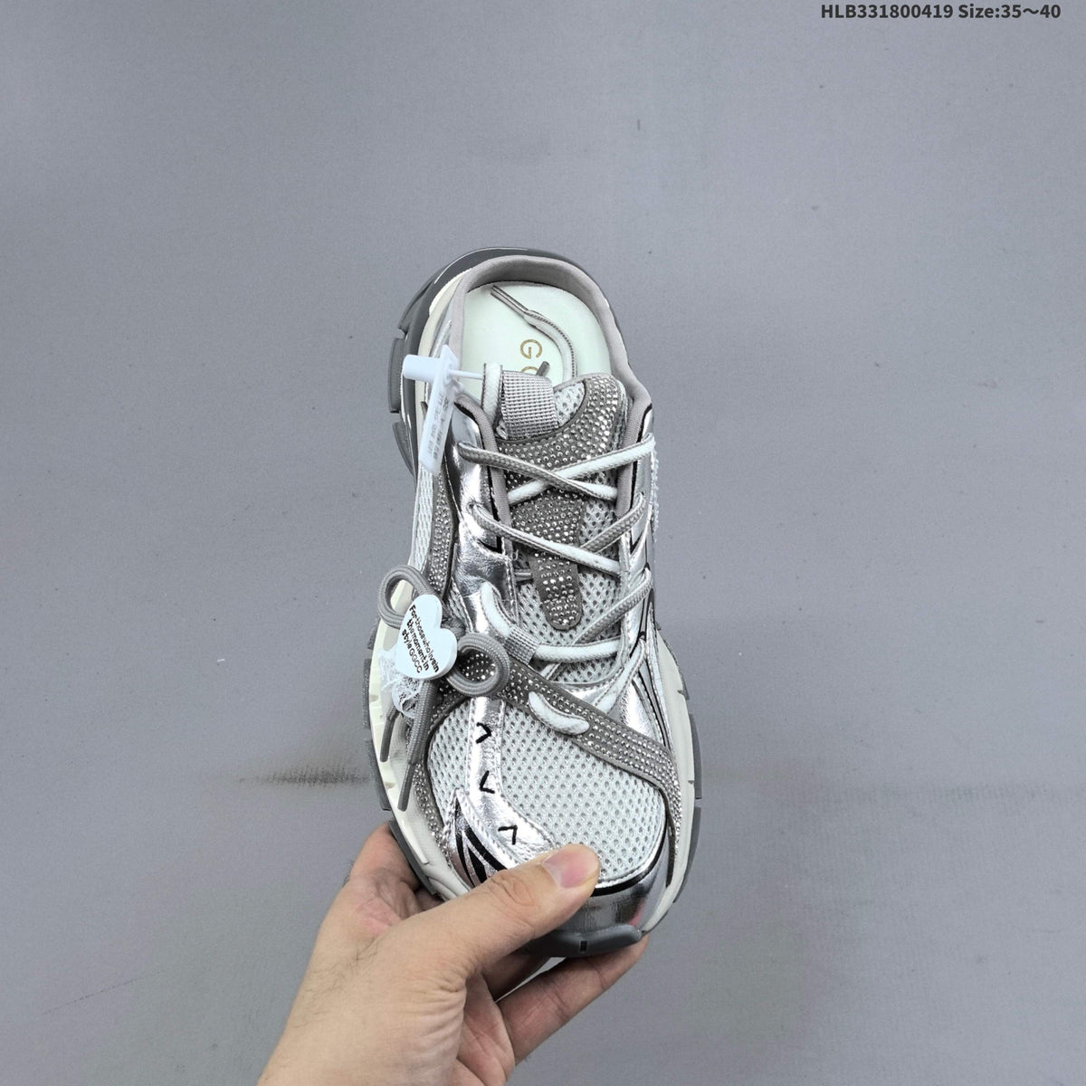 GCDS Silver Lace-Detail Backless Trainers - product image from the listing.