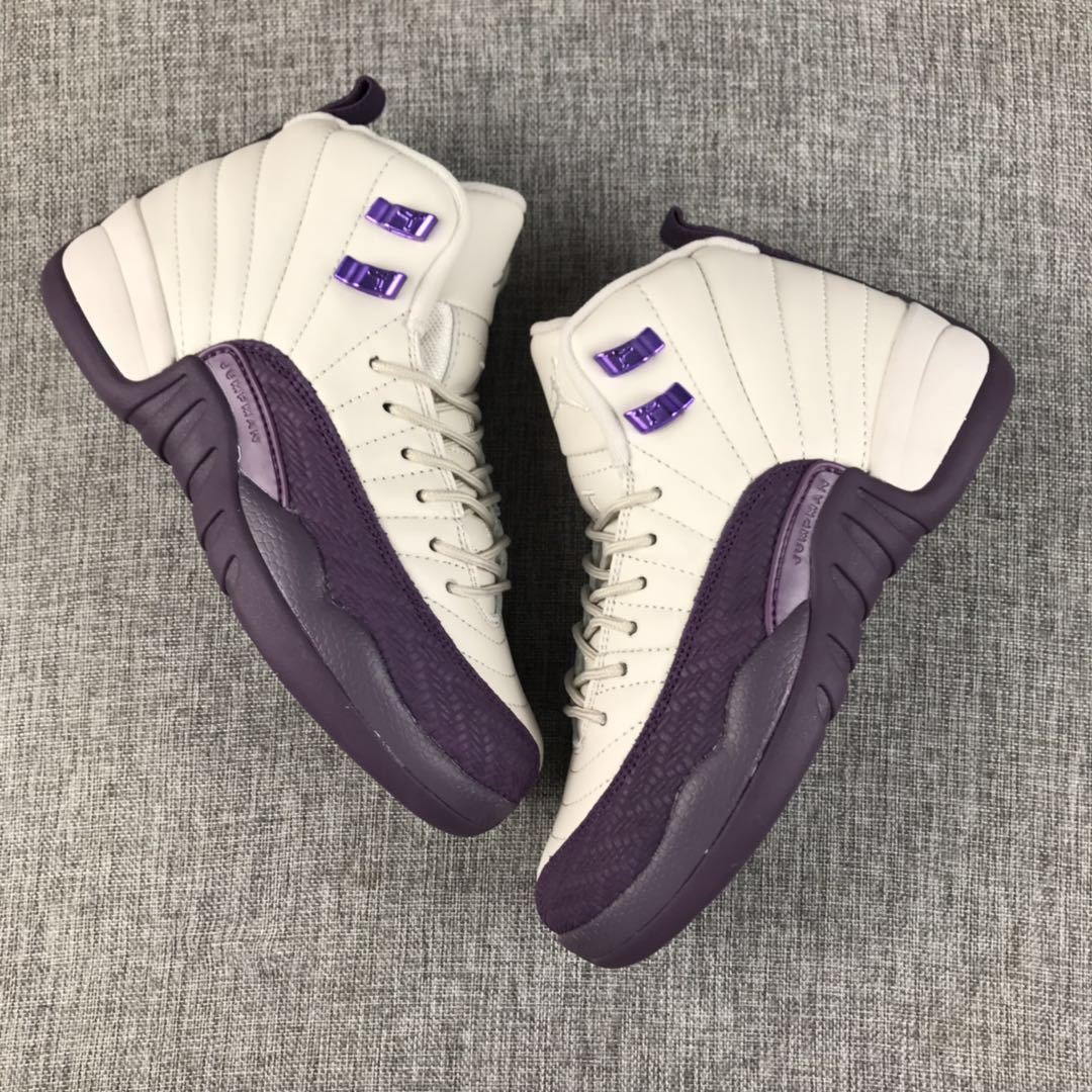 Air Jordan 12 White Purple Sneakers 510815-001 - product image from the listing.