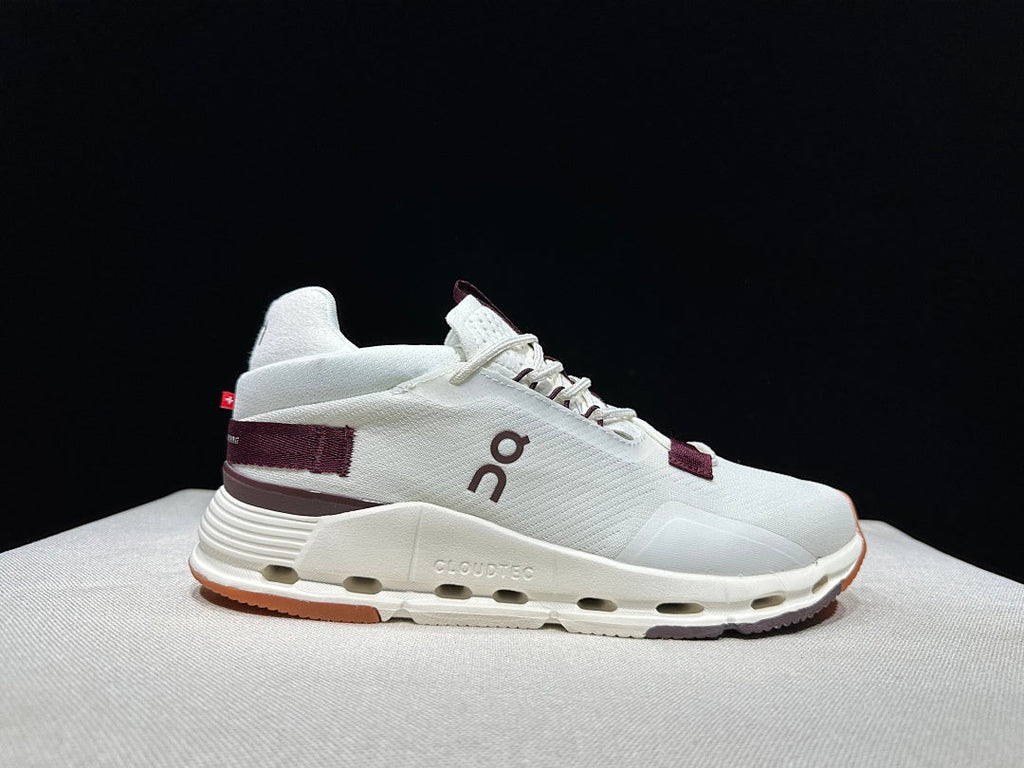 On Cloudnova 2 Sneakers, in White and Burgundy - product image from the listing.