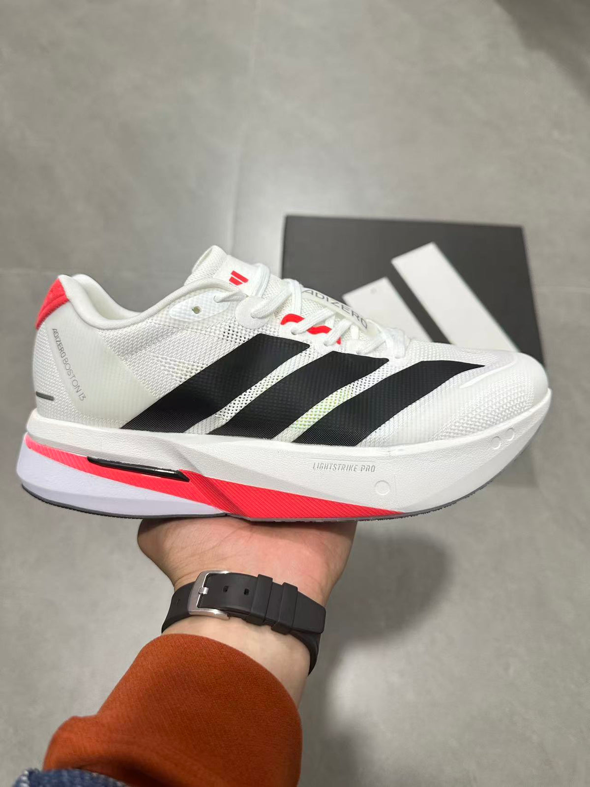Adidas Lightstrike Pro Running Shoes in White Black Red - product image from the listing.