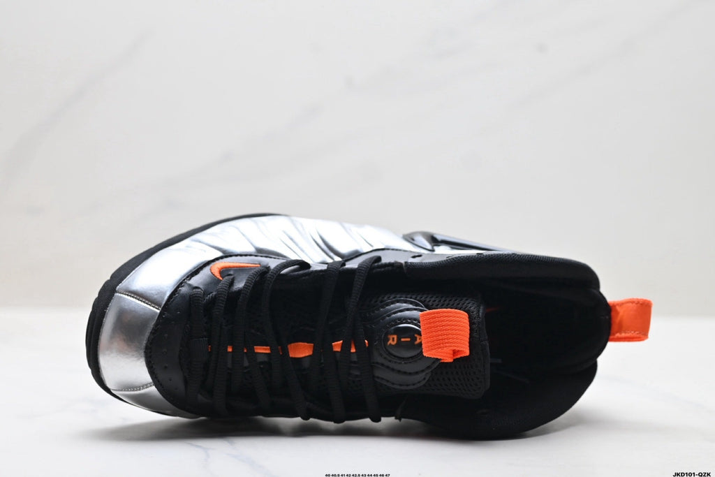 Nike Air Foamposite Max Sneakers in Black Silver Orange - product image from the listing.