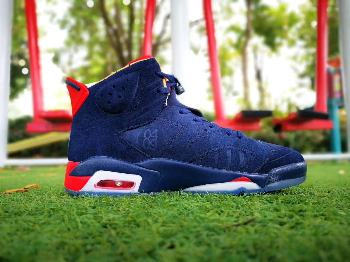 Air Jordan 6 Charity Sneakers in Navy, Red and White - product image from the listing.