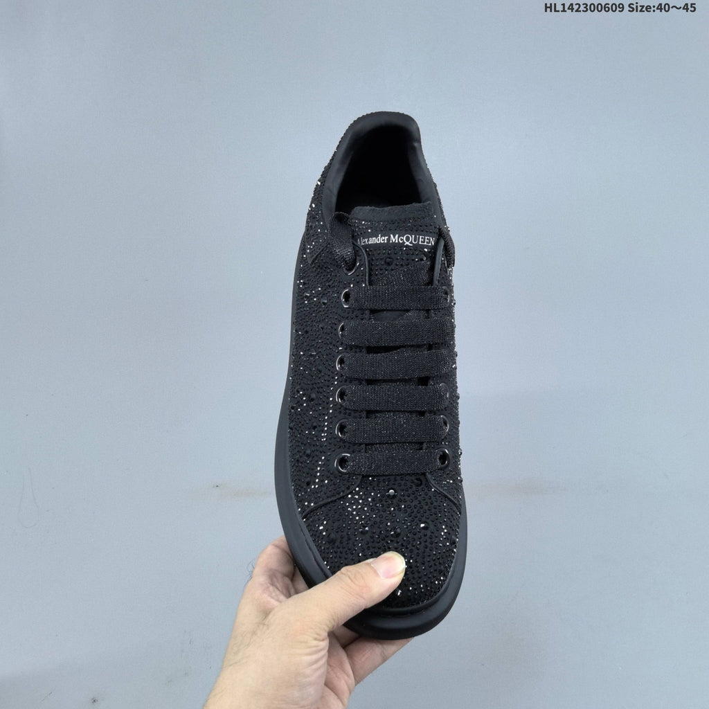 Alexander McQueen Black Crystal-Embellished Sneakers in Leather - product image from the listing.