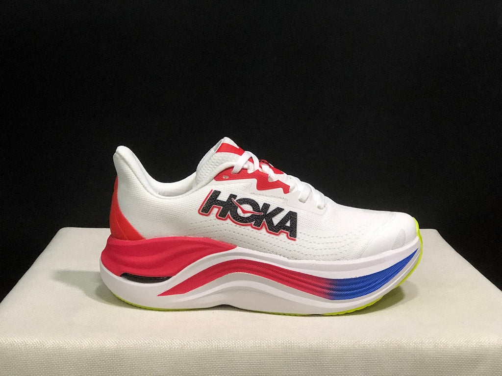 HOKA Skyward X Running Shoes, in White Red Blue - product image from the listing.