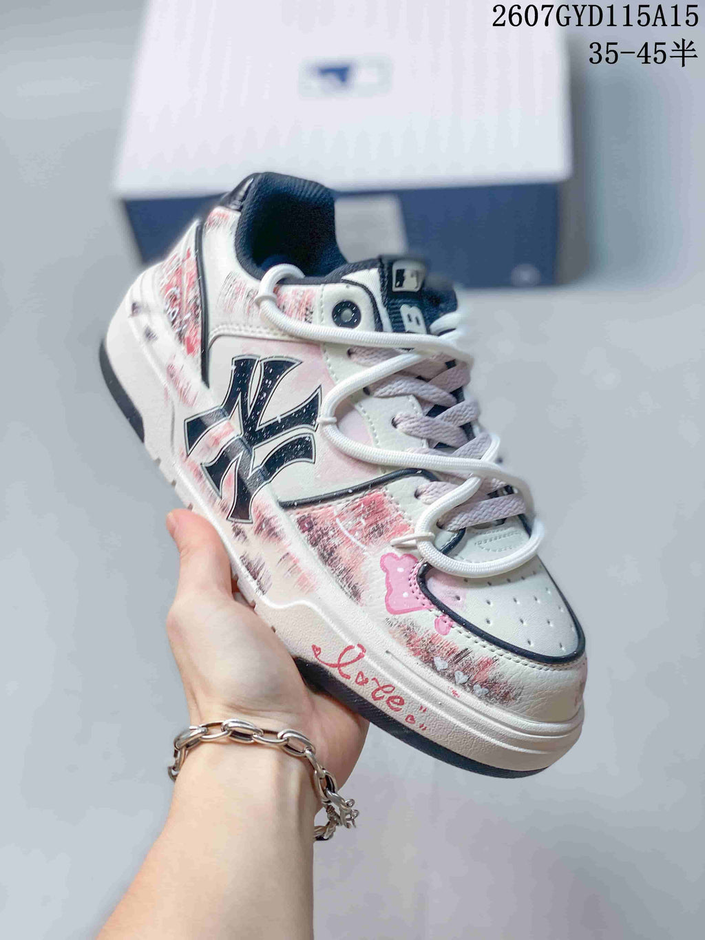 MLB NY Graffiti Platform Sneakers in Pink White 3ASXCA12N - product image from the listing.