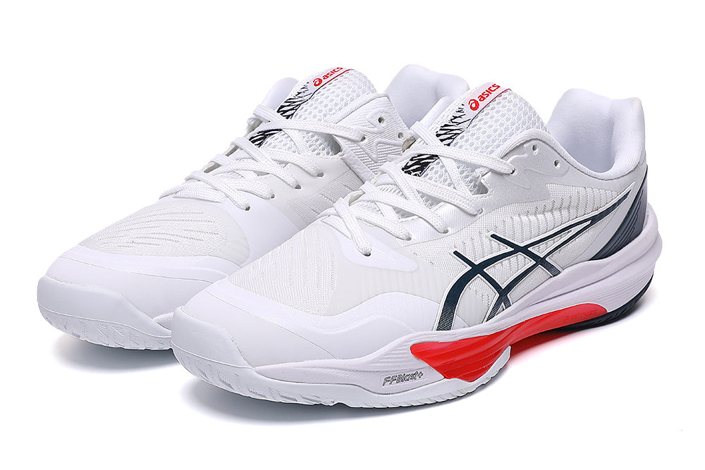 ASICS White, Navy and Red Court Trainers - product image from the listing.
