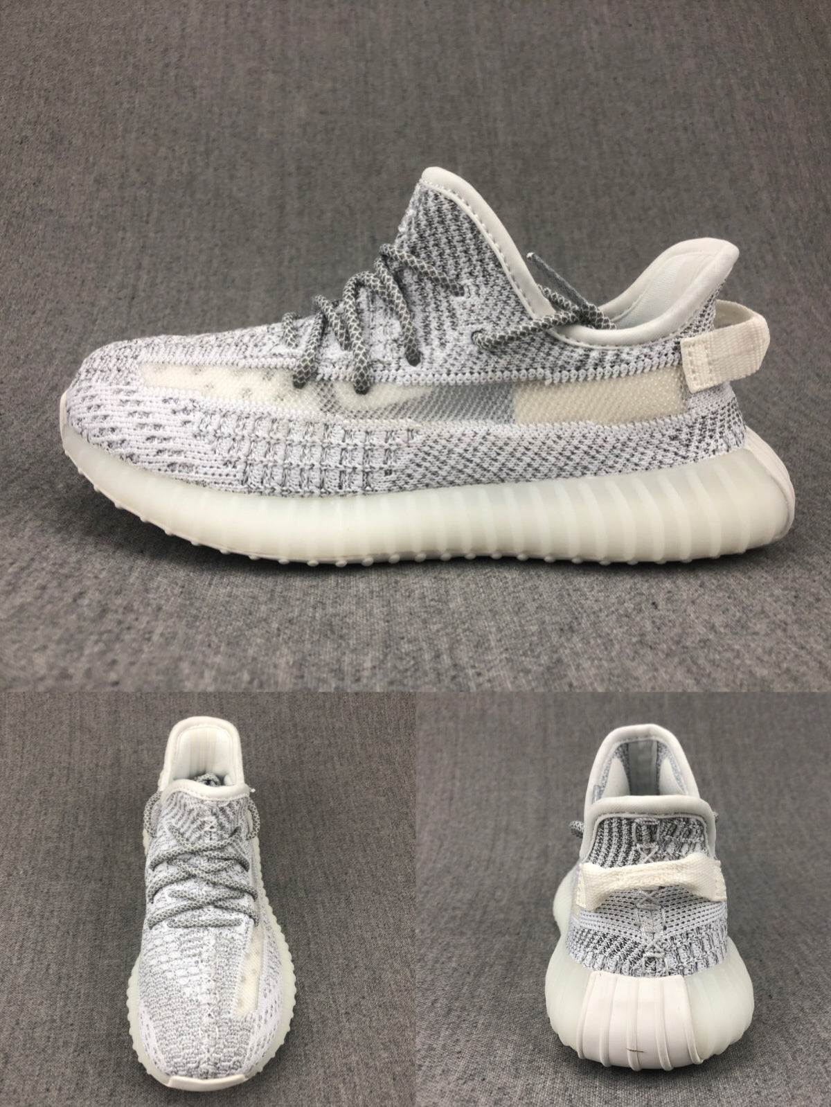 White and Gray Yeezy 350 V2 Kids Sneakers - product image from the listing.