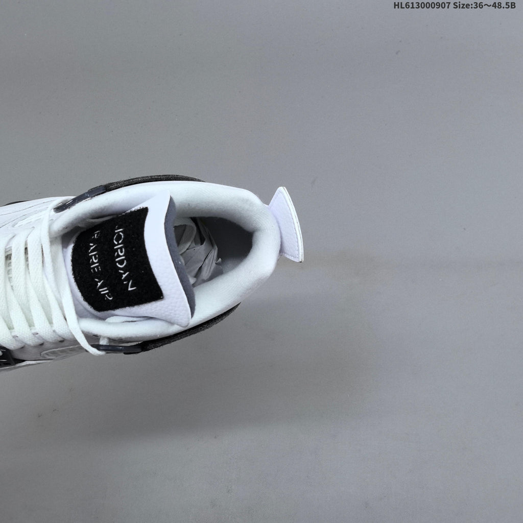Air Jordan 4 Retro White Yellow Black Sneakers - product image from the listing.