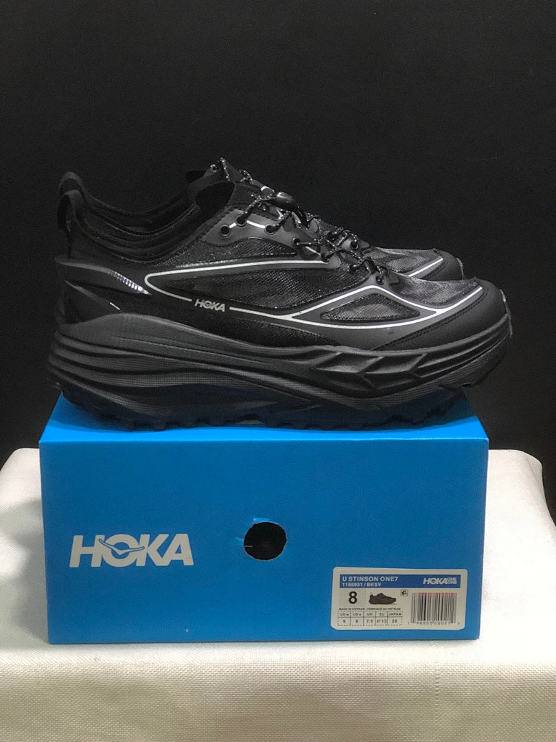 HOKA Stinson One 7 Black Trail Trainers - product image from the listing.