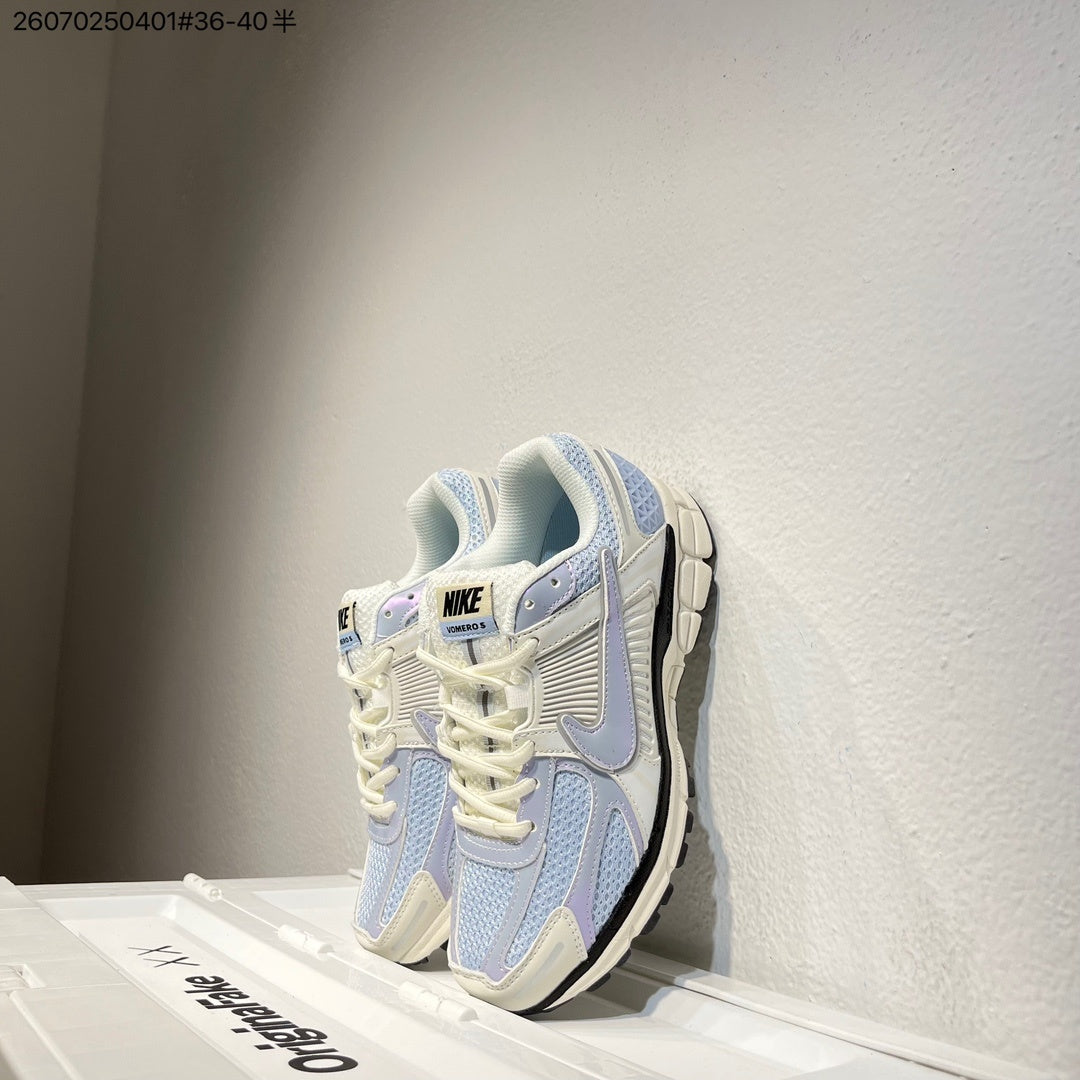 Nike Air Zoom Vomero 5 Trainers in Cream, Blue and Lavender - product image from the listing.