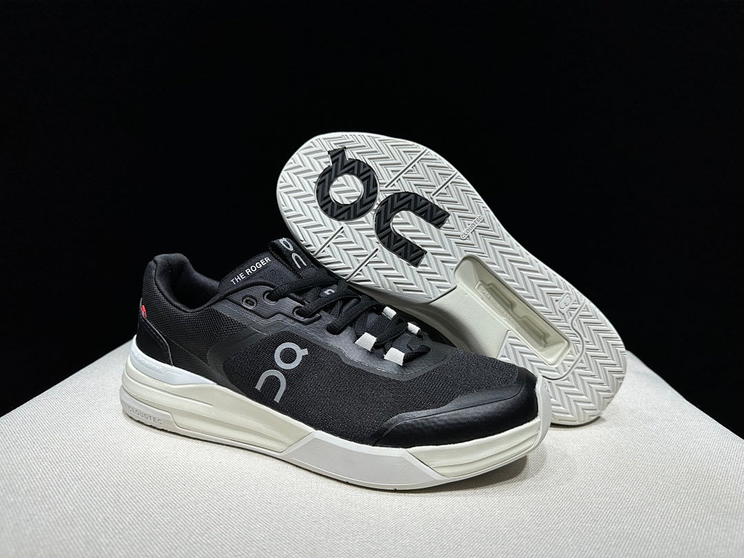 On THE ROGER Clubhouse Pro Tennis Sneakers in Black and White - product image from the listing.