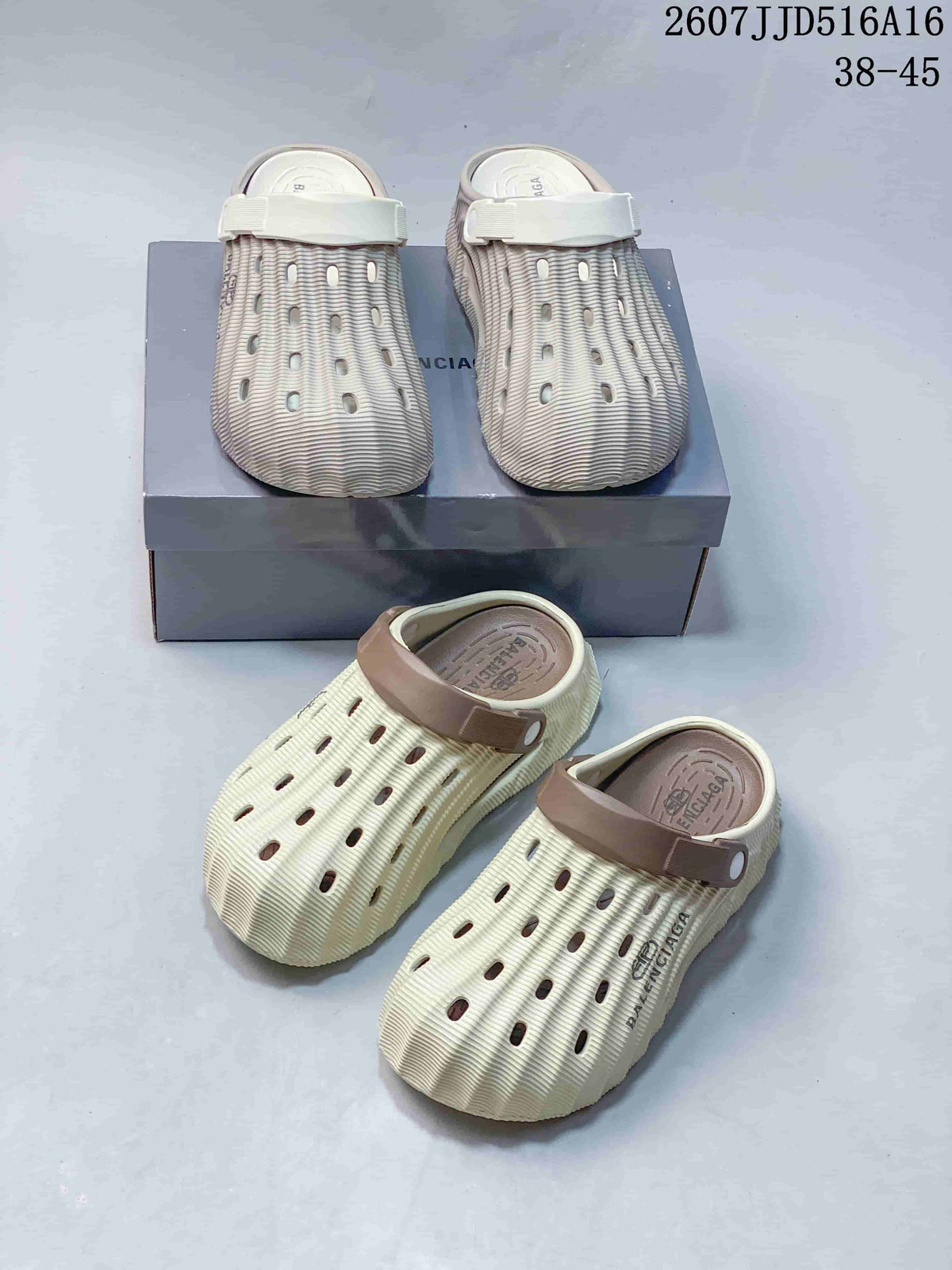 Logo Clog Sandals in Off-White with Brown Strap by Balenciaga - product image from the listing.