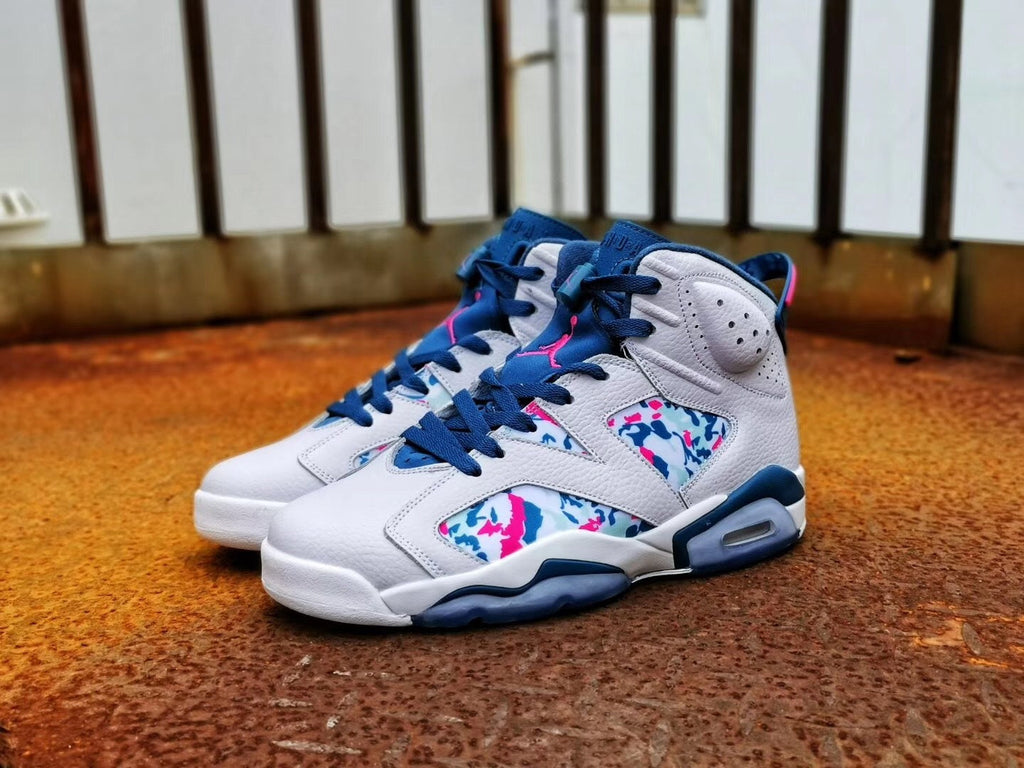 Air Jordan 6 Tie-Dye White Blue Pink Sneakers - product image from the listing.