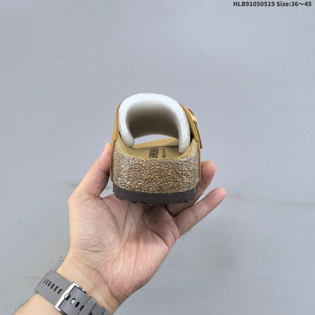 Birkenstock Arizona Two-Strap Suede Slide Sandals, in Taupe - product image from the listing.