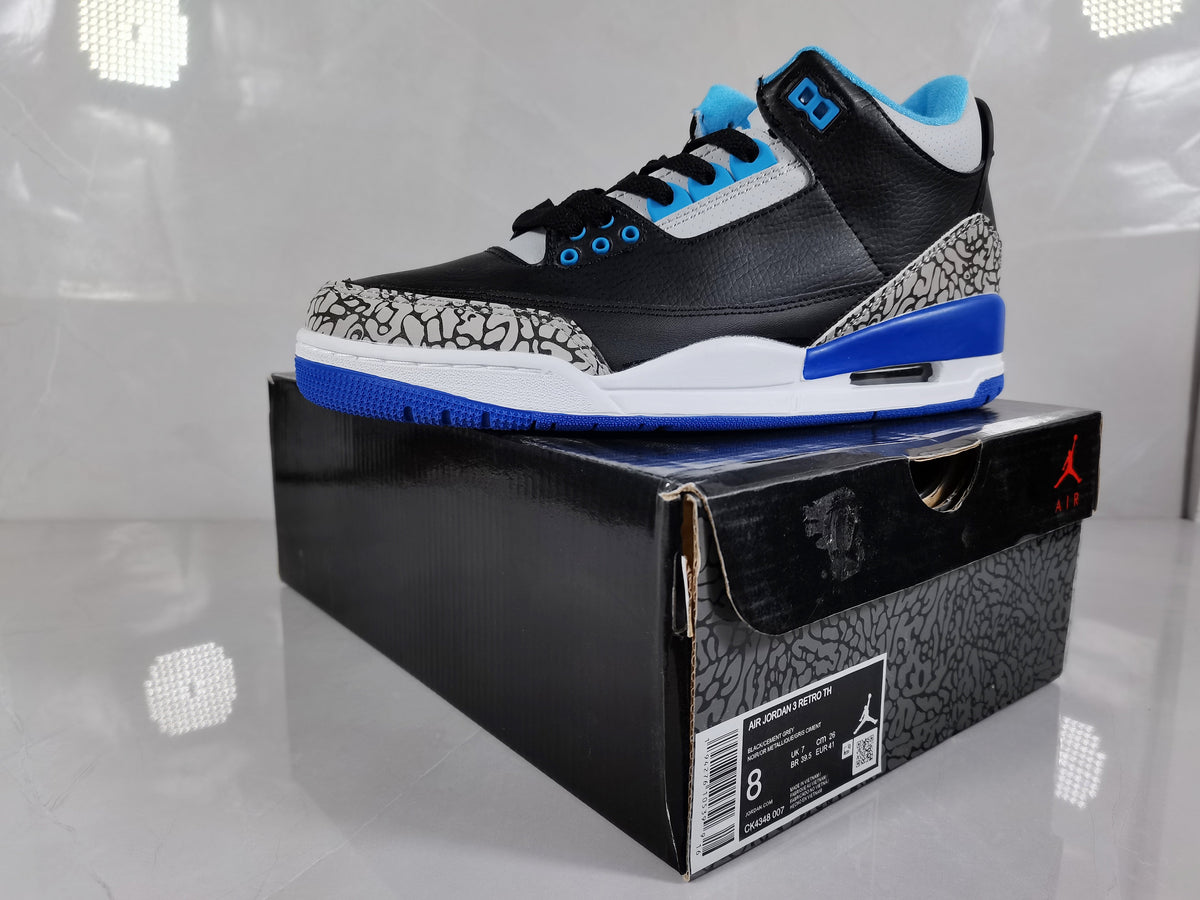 Black Blue Elephant Print Sneakers - Jordan 3 Retro - product image from the listing.