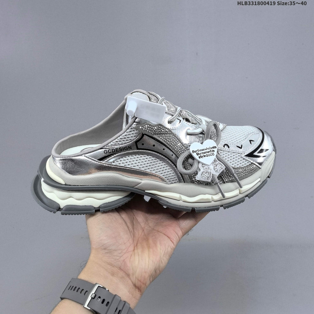 GCDS Silver Lace-Detail Backless Trainers - product image from the listing.