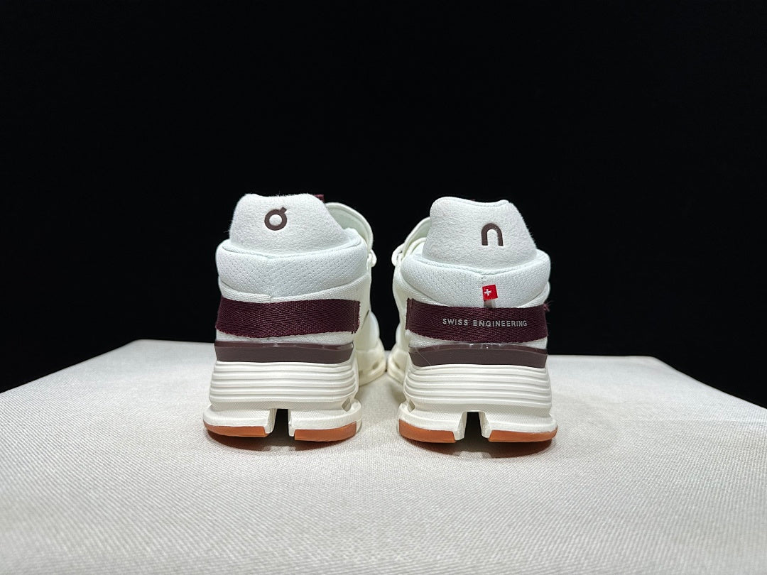 On Cloudnova 2 Sneakers, in White and Burgundy - product image from the listing.
